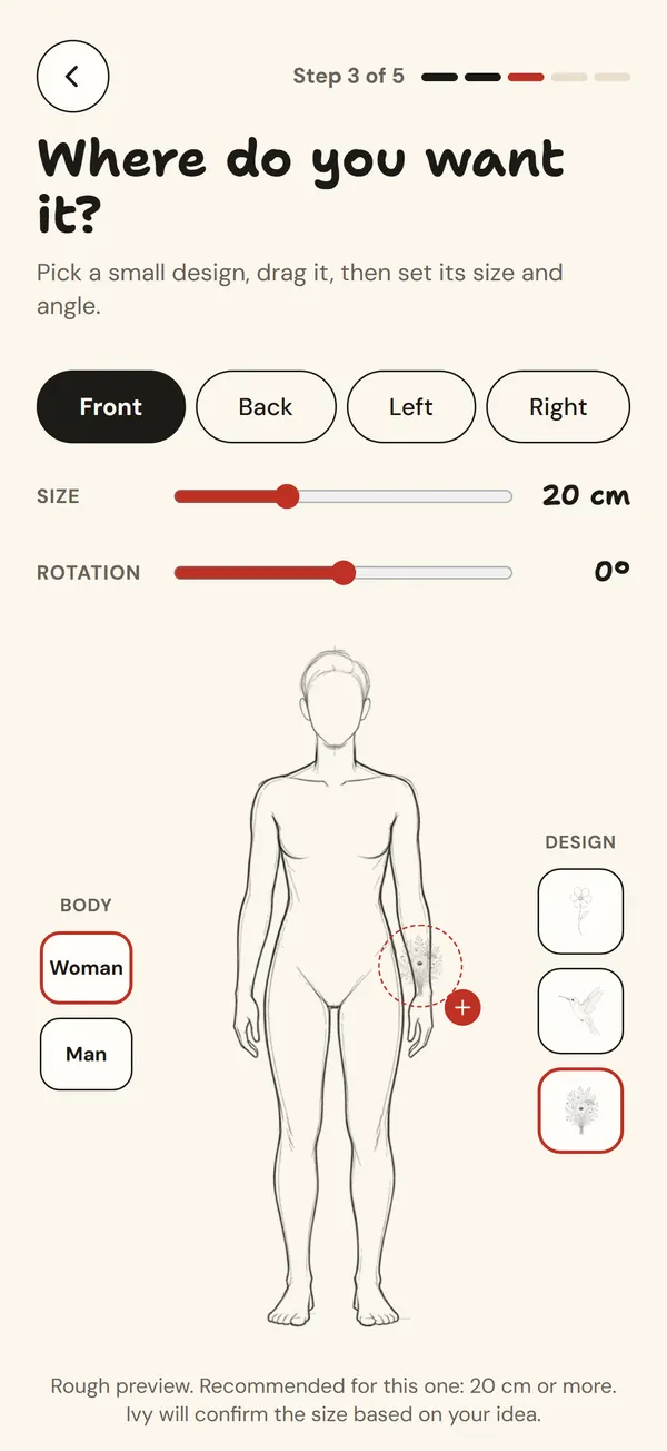 Buno Tattoo: the form, placement on a drawn body