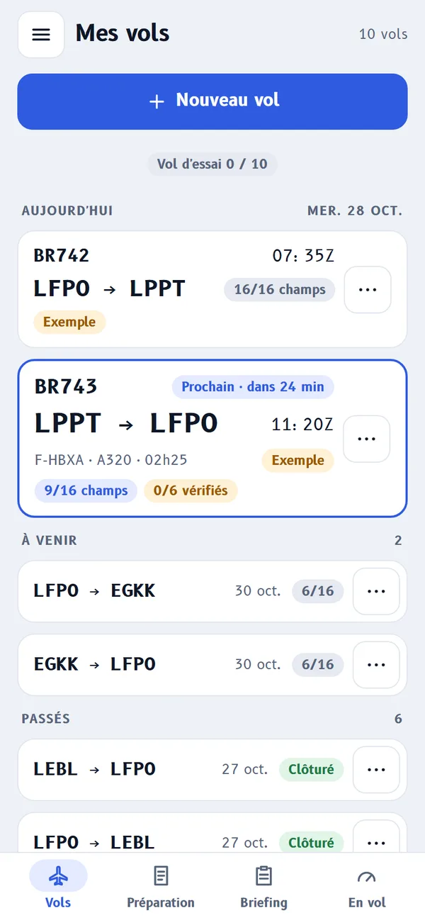 Brief.: your list of flights